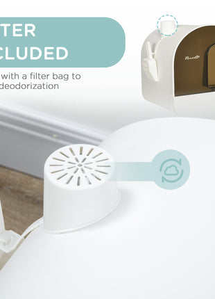 Cat Litter Box with Lid with Scoop and Filter, White