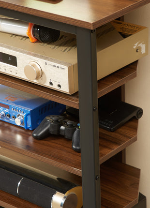 Media Stand with 4-Tier Audio Rack AV Media Corner Shelf with Cable Management for DVD Players Game Console TV Box Cable Box Xbox WiFi Router, Brown