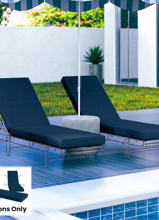 Set of 2 Chaise Lounge Cushion, 4" Thick Outdoor Lounge Chair Cushions with Ties for Patio, 21" x 72", Navy Blue