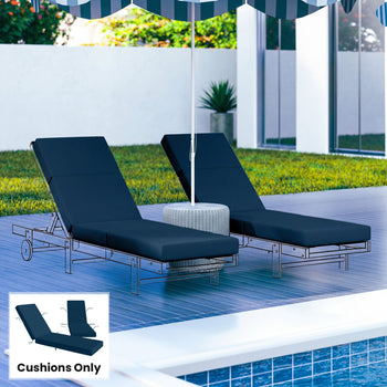 Set of 2 Chaise Lounge Cushion, 4" Thick Outdoor Lounge Chair Cushions with Ties for Patio, 21" x 72", Navy Blue
