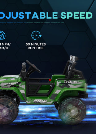 12V Ride on Car, Ride on Truck w/ Remote, 4 Suspension Wheels, 3 MPH Max Speed, Music, Horn & Lights, Green
