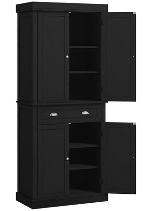 72.5" Kitchen Cabinet, Pantry Storage Cabinet with Doors and Shelves, Freestanding Food Pantry Cabinet, Black Wood Grain