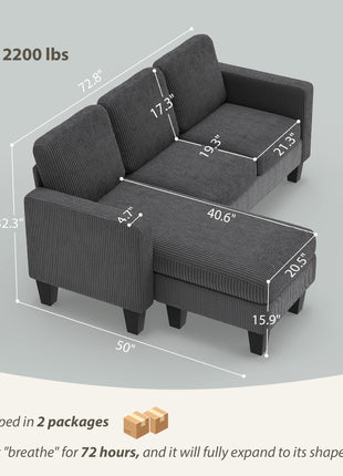 Sectional Sofa, L Shaped Couch, with Reversible Chaise or Ottoman, Dark Gray