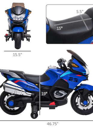 12V Kids Electric Motorcycle with Training Wheels, Battery Power Ride on Motorbike, High-Traction at 3.7 Mph Top Speed, with Light Music, Blue