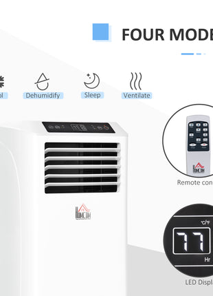 8000BTU Mobile Portable Air Conditioner with Cooling, Dehumidifier, and Ventilating with Remote Control, 2 Speed Fans, 24-Hour Timer for Bedroom, Living Room, Home Office, White