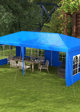 9.6' x 19' Large Party Tent, Outdoor Event Shelter, Gazebo Canopy with 4 Removable Window Sidewalls for Weddings, Picnics, Blue