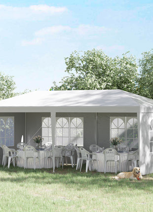 Large 20' x 10' Gazebo Canopy Party Tent with 4 Removable Window Side Walls, Outdoor Events - White