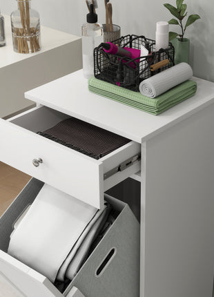 Laundry Hamper Cabinet, Laundry Cabinet with Tilt Out Laundry Basket and Drawer, White