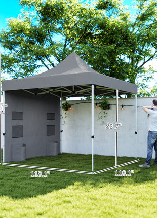 10' x 10' Heavy Duty Pop Up Canopy Tent with Sidewall, UPF50+ Instant Sun Shelter with Storage Pockets, Gray