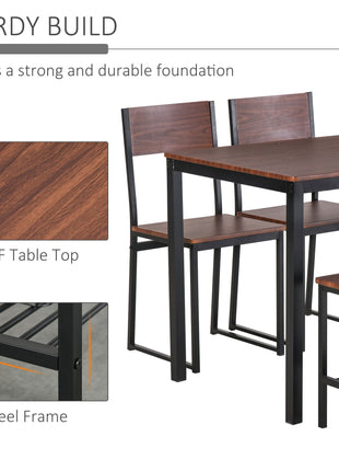 Industrial 4 Piece Dining Room Table Set with Bench Wooden Kitchen Table and Chairs w/ Storage Rack for Kitchen, Dinette, Rustic Brown/Black