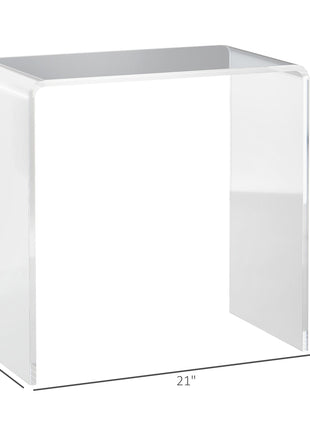Modern Acrylic End Table, Waterfall Side Table with Rounded Edges and Storage for Small Spaces, 21" x 12" x 21", Clear