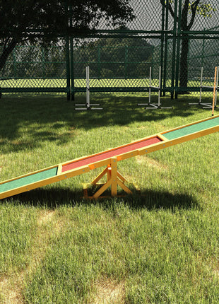 Wooden Dog Agility Seesaw for Balance Training and Exercise, Platform Equipment Run Game Toy, Weather Resistant Pet Supplies, for Outdoor Backyard, 71" L x 12" W x 12" H, Natural