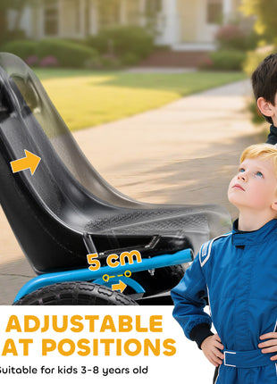 Kids Go Kart, Pedal Car with Adjustable Seat, EVA Wheels, Brake, for Boys & Girls Aged 3-8 Years Old, Blue