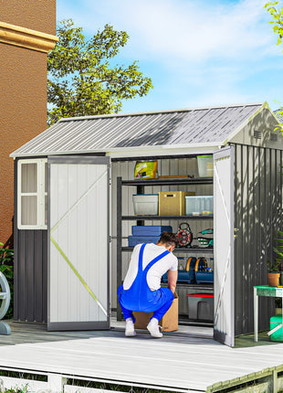 8' x 5.5' Metal Garden Storage Shed, Extra Large Outdoor Tool Storage House w/Lockable Doors, Window, Air Vents, Gray