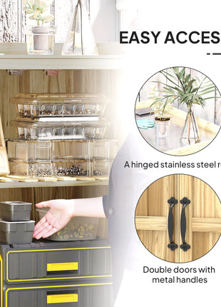 Outdoor Storage Cabinet, Garden Tool Shed with Metal Tabletop, Shelf, Wooden Potting Bench with 2 Doors, Natural Wood