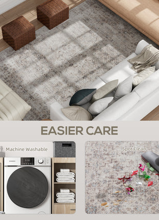 Machine Washable Area Rug 5x7, Non-Slip Traditional Floor Carpet for Living Room, Bedroom, Light Mixed-Brown