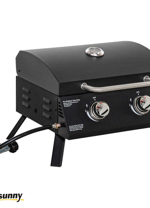 21.75" Charcoal BBQ, Portable Grill with 2 Burners, Heat-Resistant Handle, Folding Legs, Removable Ashtray, Thermometer, Carbon Steel, for Outdoor Cooking, Camping, Black
