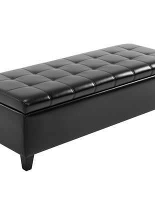 51" Ottoman Storage Bench, Faux Leather Storage Chest with Lift Top, Tufted Ottoman for Living Room, Entryway, Black