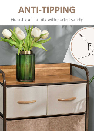 5-Drawer Fabric Dresser Tower, 4-Tier Storage Organizer with Steel Frame for Hallway, Bedroom, and Closet, Maple Wood