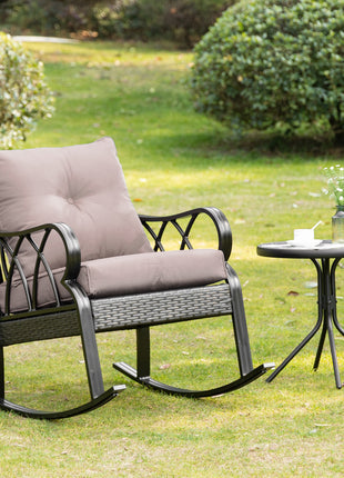 Outdoor Wicker Rocking Chair with Padded Cushions, Aluminum Furniture Rattan Porch Rocker Chair w/ Armrest for Garden, Patio, and Backyard, Gray