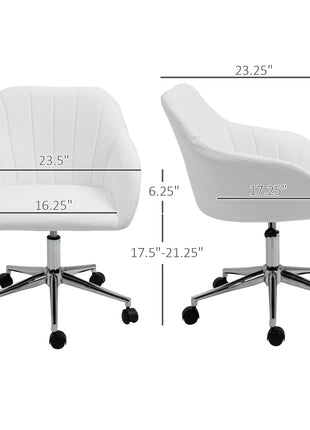 Mid Back Home Office Chair Computer Desk Chair with PU Leather, Adjustable Height, Swivel Wheels for Study, Bedroom, White