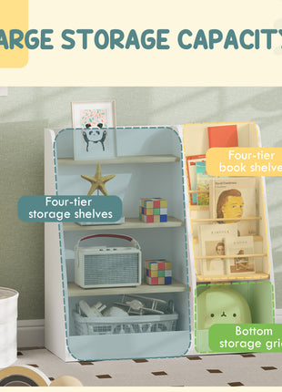 4 Tier Kids Bookshelf and Toy Storage Organizer with Book Rack, for Living Room, Kids Room, Playroom, Bedroom, White