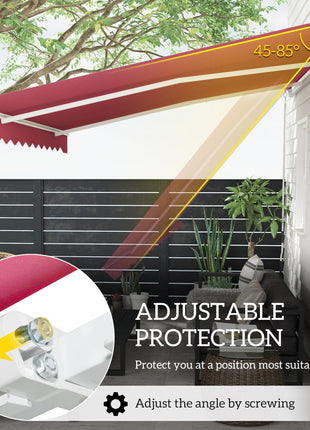 13' x 8' Retractable Awning, Patio Awnings, Sunshade Shelter w/ Manual Crank Handle, UV & Water-Resistant Fabric and Aluminum Frame for Deck, Balcony, Yard, Wine Red