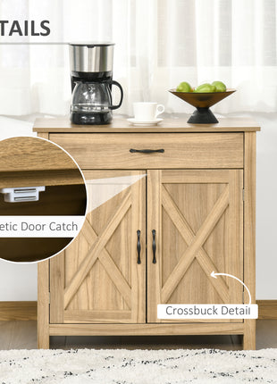 Farmhouse Sideboard Buffet Cabinet, Barn Door Coffee Bar Cabinet with Drawer and Adjustable Shelf for Kitchen, Living Room, Entryway, Natural Wood Effect
