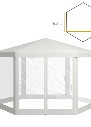 13' x 11' Outdoor Party Tent, Hexagon Sun Shade Shelter Canopy w/ Protective Mesh Sidewalls, Ropes & Stakes, Cream
