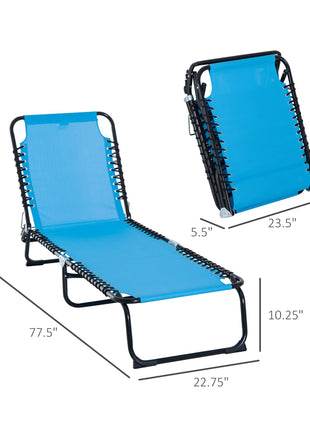 Foldable Chaise Lounge, 4-Position Reclining Back, Trifold Portable design and Breathable Mesh for Poolside,Camping, Hiking - Light Blue