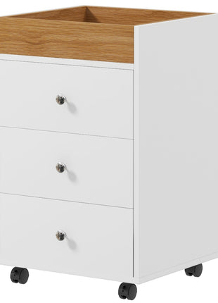 3 Drawer File Cabinet on Wheels Mobile Home Office Storage Cabinet with Top Tray Under Desk Printer Stand, White