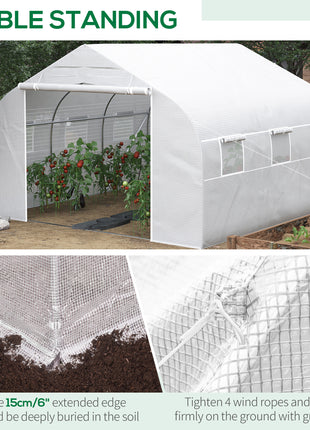 11.5' x 10' x 6.5' Walk-in Greenhouse, Tunnel Green House with Zippered Door and 6 Mesh Windows, Gardening Plant Hot House with Galvanized Steel Frame, White