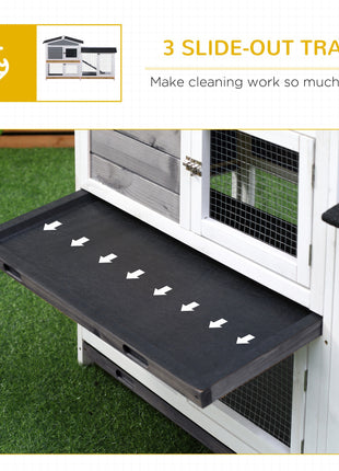 2-tier Indoor Rabbit Enclosure, Wood Hutch Backyard Small Animal House Ramp Outdoor Run Enclosed