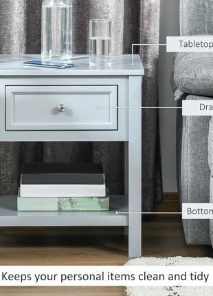 Sofa Side Table, Accent End Table with Storage Drawer and Bottom Shelf for Living Room,Gray
