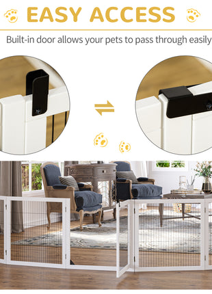 Wooden Pet Gate, 6-Panel Folding Dog Safety Barrier with Support Feet for Small & Medium Dogs, White