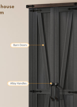 71" Pantry Cabinet, Kitchen Storage Cabinet with Adjustable Shelves, Barn Doors and Drawer for Dining Room, Black