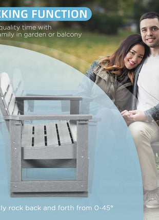 Patio Glider Bench w/ HDPE Slatted Double Rocking Chair, Light Gray