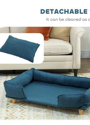 Raised Dog Couch with Comfortable Cushion, Pine Wood Legs, Foot Pads for Large-Sized Dogs Indoor Use, Dark Blue