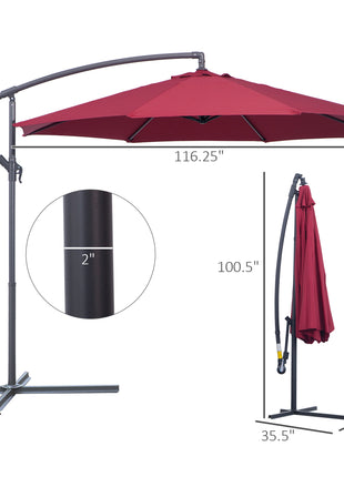 10' Cantilever Patio Umbrellas with UV and Water Resistant for Patio & Backyard Comfortable Red