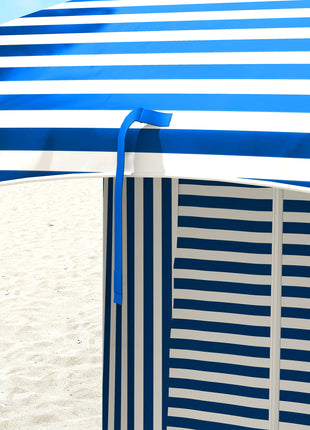 5.8' x 5.8' Cabana Umbrella with Walls, Vents, Ruffles, Carry Bag, Beach Umbrella, Blue White Stripe