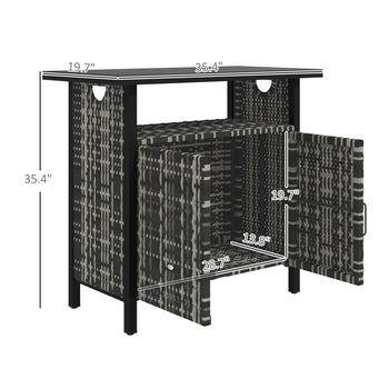 Outdoor Pool Towel Storage Cabinet Organizer, Outdoor Bar Table with Shelf and Cabinet, Pool Towel Holder Pool Valet with Weather-Resistant PE Rattan and Steel Frame, Mixed-Gray