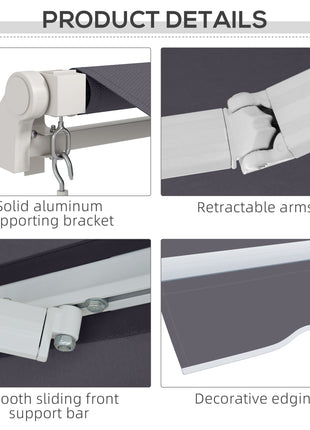 12' x 10' Manual Retractable Awning Outdoor Sunshade Shelter with Adjustable & Versatile Design