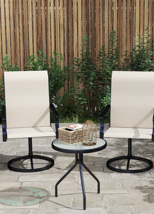 Patio Swivel Chairs Set of 2, High Back Patio Dining Chairs with All-Weather Mesh for Backyard, Lawn, Garden, Beige