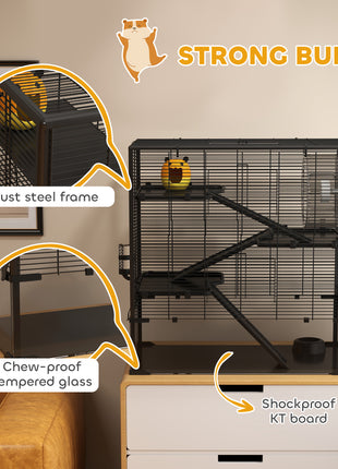 4 Tier Hamster Cage with Deep Tempered Glass Bottom, Running Wheel, Hut, Water Bottle, Food Dish, 31" x 19" x 31.5"