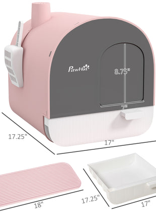 Cat Litter Box with Lid with Scoop and Filter, Pink