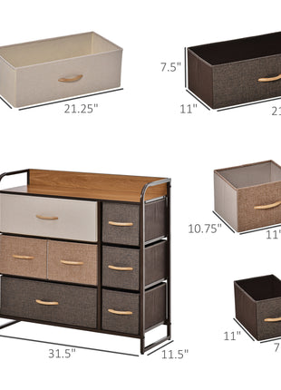 3-Tier Storage Organizer for Bedroom Entryway, 7-Drawer Dresser with Steel Frame for Bedroom, Maple Wood