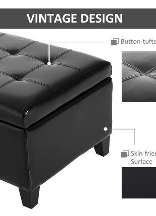 51" Ottoman Storage Bench, Faux Leather Storage Chest with Lift Top, Tufted Ottoman for Living Room, Entryway, Black