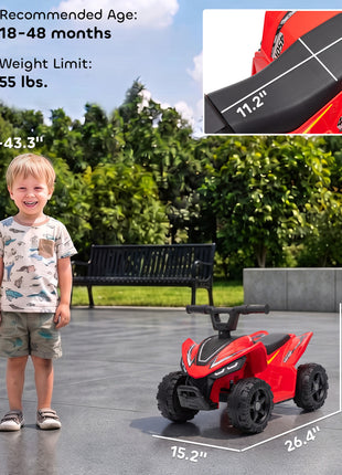 Kids ATV, 6V Battery Powered Kids Quad with 4 Wheeler, Handlebar Button Control, Max 1.2MPH, Max 55lbs Load, Red