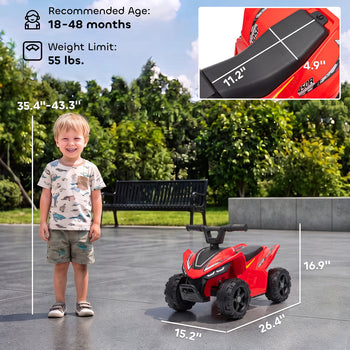 Kids ATV, 6V Battery Powered Kids Quad with 4 Wheeler, Handlebar Button Control, Max 1.2MPH, Max 55lbs Load, Red
