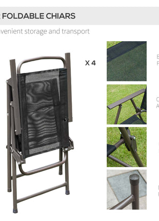 6 Piece Patio Dining Set for 4 with Umbrella, Outdoor Table and Chairs with 4 Folding Dining Chairs & Round Glass Table for Garden, Backyard and Poolside, Black and Coffee